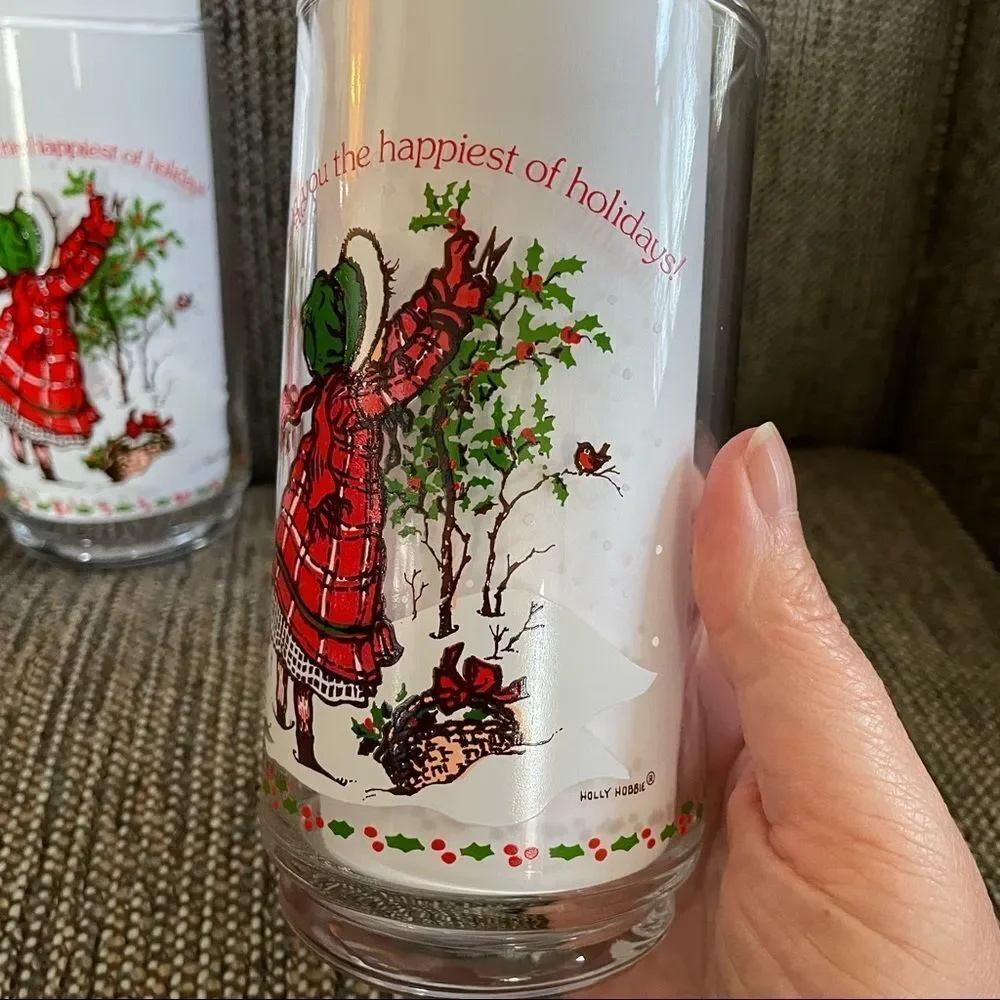 3 Vintage 1982 Holly Hobbie American Greetings Holiday Drinking Glasses Coca Col